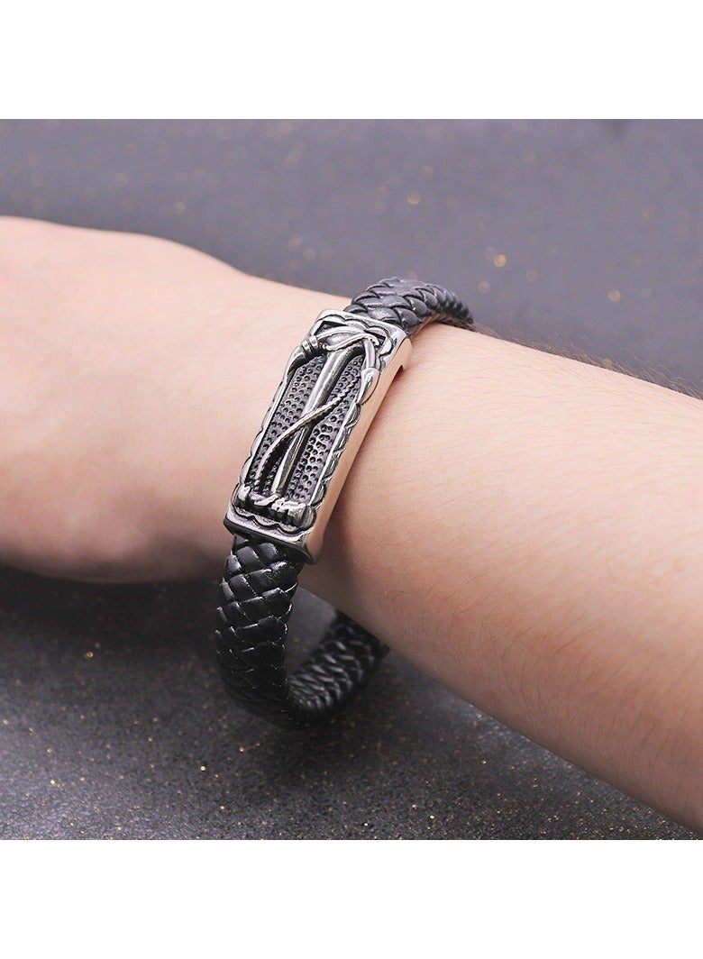 إسكدنيا أساور جلدية مضفرة، سوار حبل شمعي مضفر مقاوم للماء، سوار جلد للرجال مضفر من جلد PU مع مشبك مغناطيسي من الفولاذ المقاوم للصدأ، أساور مضفرة، سوار جلد كاف للرجال والأولاد - Image 4