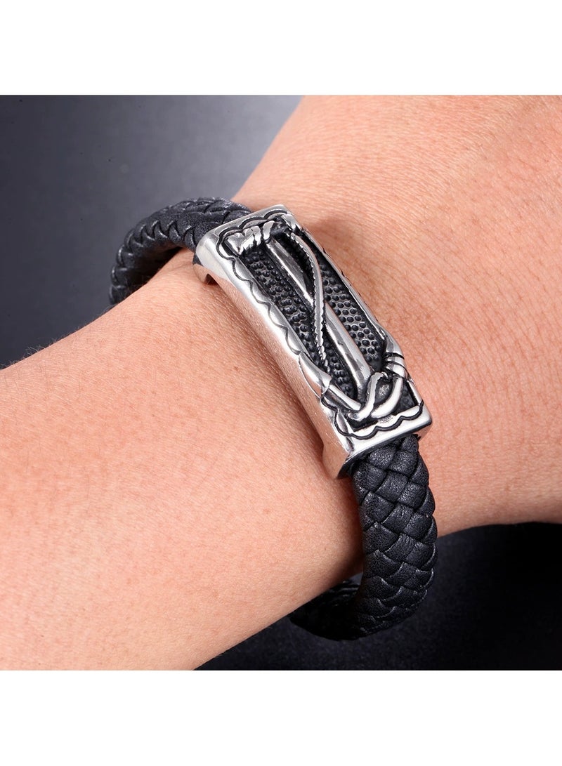 إسكدنيا أساور جلدية مضفرة، سوار حبل شمعي مضفر مقاوم للماء، سوار جلد للرجال مضفر من جلد PU مع مشبك مغناطيسي من الفولاذ المقاوم للصدأ، أساور مضفرة، سوار جلد كاف للرجال والأولاد - Image 5