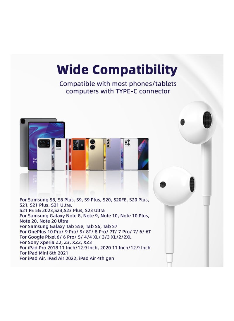 Phone Planet - Type-C Wired Earphones with Built-in Microphone Compatible with Apple and Samsung, -White - Image 1