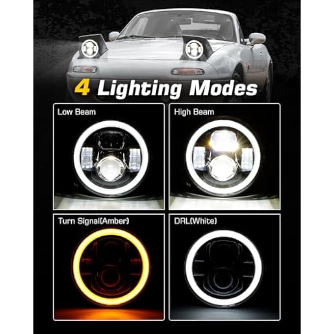ريحني مصابيح أمامية هالو ليد 7 بوصة مع شعاع عالي ومنخفض أبيض DRL كهرماني إشارة انعطاف 160 واط 7200 لومن متوافقة مع جيب رانجلر Jk Jku Dot 2007-2017 بديل مصباح أمامي معتمد من Dot زوج واحد - Image 4