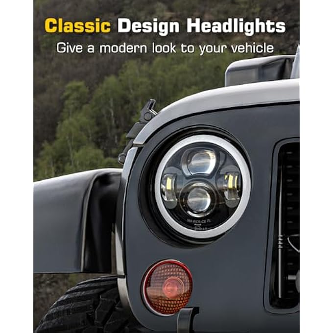 ريحني مصابيح أمامية هالو ليد 7 بوصة مع شعاع عالي ومنخفض أبيض DRL كهرماني إشارة انعطاف 160 واط 7200 لومن متوافقة مع جيب رانجلر Jk Jku Dot 2007-2017 بديل مصباح أمامي معتمد من Dot زوج واحد - Image 3