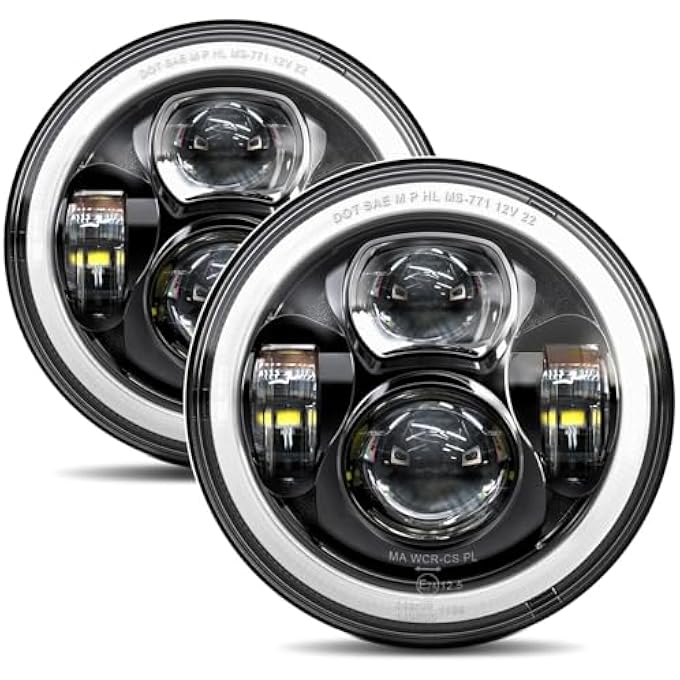 ريحني مصابيح أمامية هالو ليد 7 بوصة مع شعاع عالي ومنخفض أبيض DRL كهرماني إشارة انعطاف 160 واط 7200 لومن متوافقة مع جيب رانجلر Jk Jku Dot 2007-2017 بديل مصباح أمامي معتمد من Dot زوج واحد - Image 2