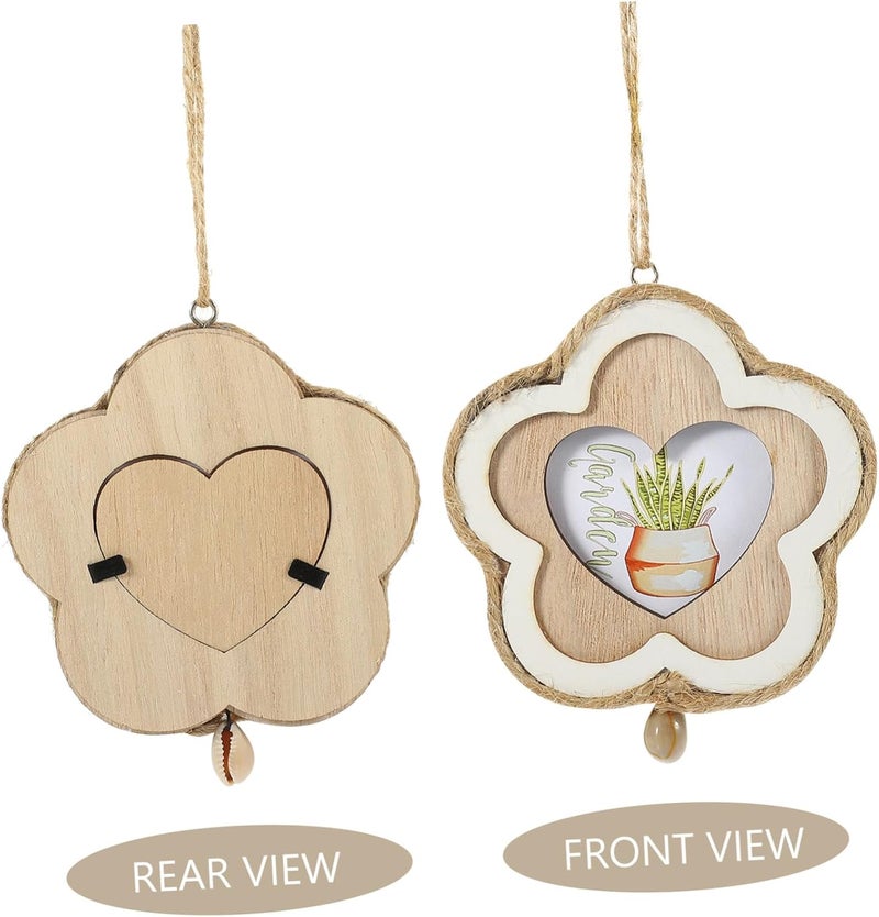 Small Wood Photo Frame Mini House Hanging Ornament for DIY Decor Lightweight Rustic Wall and Dollhouse Decoration Unfinished Craft Frame with Flower Shape for Living and Tiny - Image 3