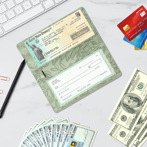 Pisypox Checkbook Cover for Personal Checkbook，Soft PU leather with a detailed embossed flower pattern，with Pen Holder & Built-in Clear Plastic Divider for Duplicate Checks - Image 5