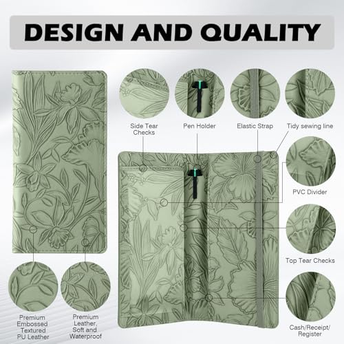 Pisypox Checkbook Cover for Personal Checkbook，Soft PU leather with a detailed embossed flower pattern，with Pen Holder & Built-in Clear Plastic Divider for Duplicate Checks - Image 3