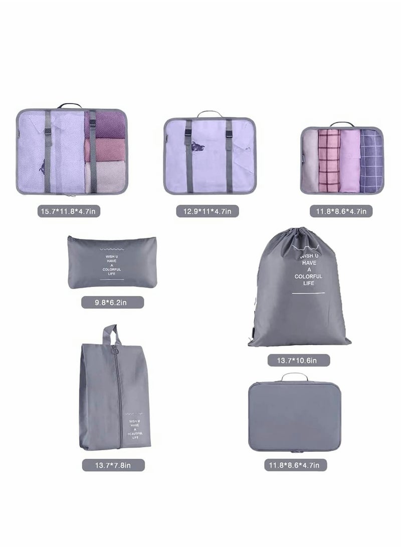 Generic - 9 Pcs Waterproof Packing Cubes Set, Travel Luggage Organizers for Clothes, Shoes, Cosmetics & Toiletries Storage Bags (Grey) - Image 1