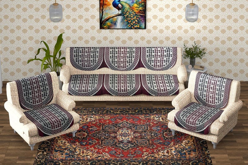 Sun Rise Mars Elegant Abstract Jute Saline Sofa Cover Set 311 Seater with Traditional Design AntiSlip and Durable Couch Covers for Living Room