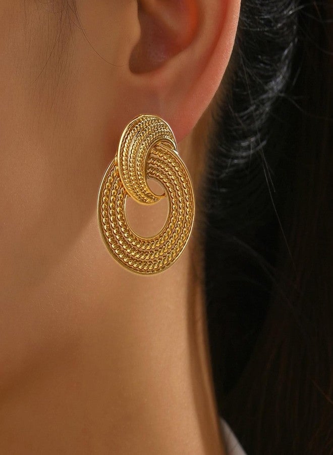 Frodete Gold Geometric Earrings Modern Minimalist Stud Earrings for Women Round Abstract Design Chic Golden Ear Studs Trendy Statement Earring - Image 2