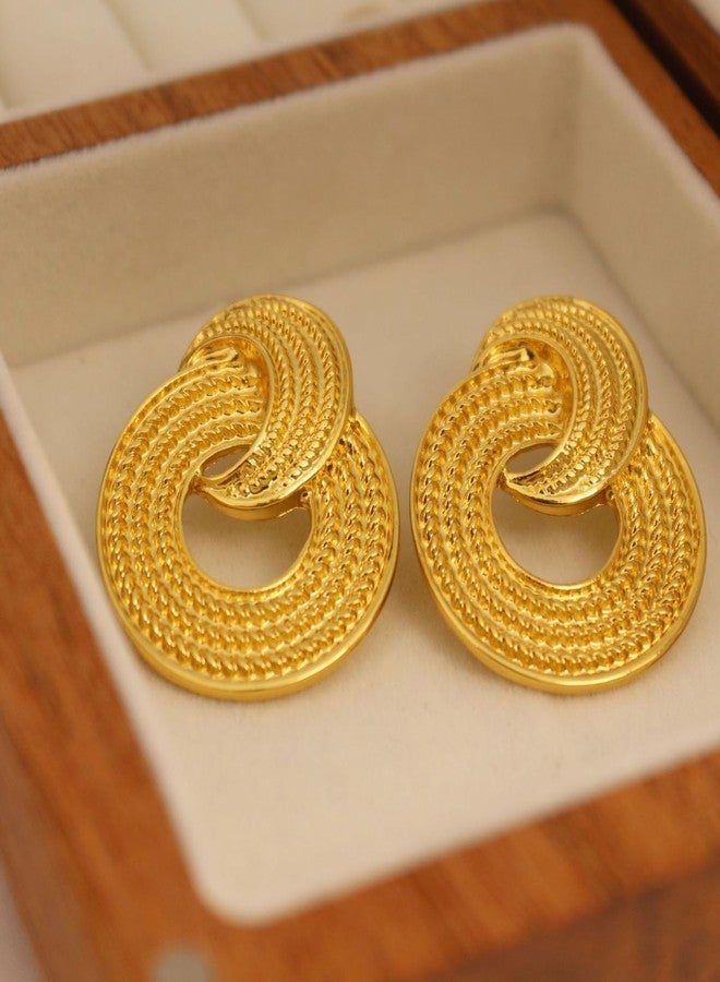 Frodete Gold Geometric Earrings Modern Minimalist Stud Earrings for Women Round Abstract Design Chic Golden Ear Studs Trendy Statement Earring - Image 4