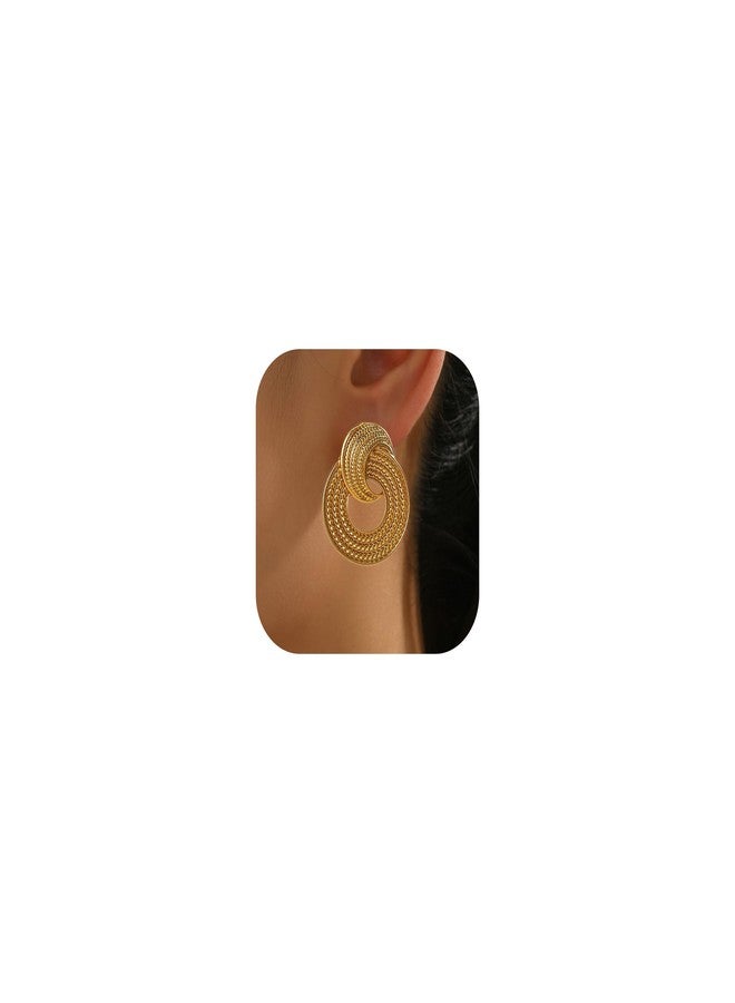 Frodete Gold Geometric Earrings Modern Minimalist Stud Earrings for Women Round Abstract Design Chic Golden Ear Studs Trendy Statement Earring - Image 1