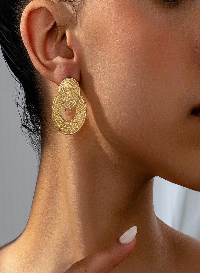 Frodete Gold Geometric Earrings Modern Minimalist Stud Earrings for Women Round Abstract Design Chic Golden Ear Studs Trendy Statement Earring - Image 3