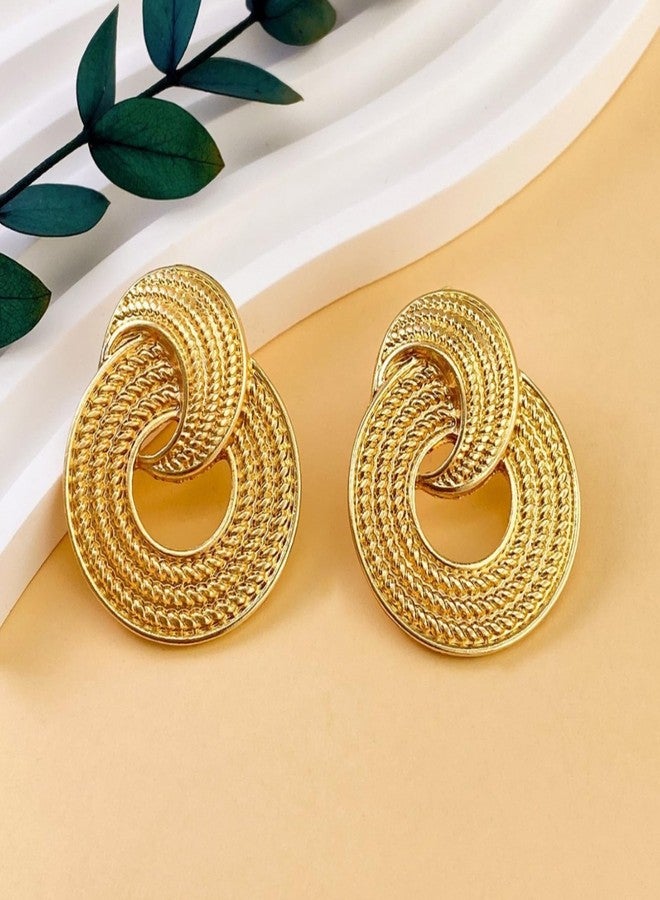 Frodete Gold Geometric Earrings Modern Minimalist Stud Earrings for Women Round Abstract Design Chic Golden Ear Studs Trendy Statement Earring - Image 5
