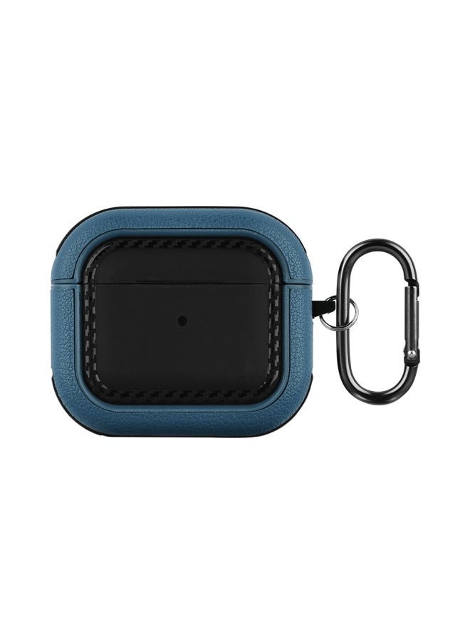 Generic - Suitable For Airpods 3rd Generation Bluetooth Headset Protective Cover For Apple Pro2 Pure Color Leather Pattern Soft Shell Simple Anti-fall Export-Color:Leather Texture Soft Shell-black + Blue (with Packaging Box)-Applicable Models:Airpods Pro2 Headphone Case - Image 1
