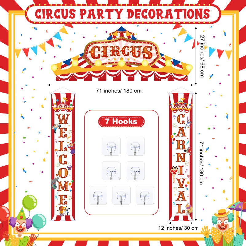 ShinyRelief 15 Pcs Circus Decorations Carnival Striped Awning Porch Banner Carnival Theme Directional Signs Welcome to the Circus for Birthday Party Supplies - Image 2