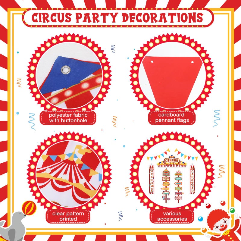 ShinyRelief 15 Pcs Circus Decorations Carnival Striped Awning Porch Banner Carnival Theme Directional Signs Welcome to the Circus for Birthday Party Supplies - Image 4
