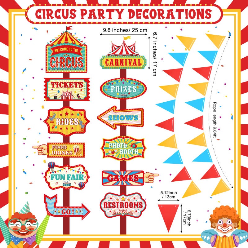 ShinyRelief 15 Pcs Circus Decorations Carnival Striped Awning Porch Banner Carnival Theme Directional Signs Welcome to the Circus for Birthday Party Supplies - Image 3