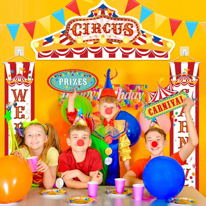 ShinyRelief 15 Pcs Circus Decorations Carnival Striped Awning Porch Banner Carnival Theme Directional Signs Welcome to the Circus for Birthday Party Supplies - Image 5