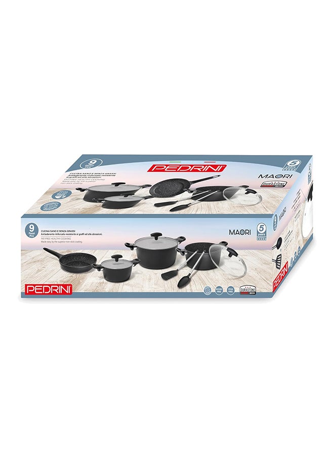Pedrini Maori Cookware Set (Casserole+Gl20/24 /28,Fry P Padell 24,Serving Spon &Universal Turner Nylon Head)