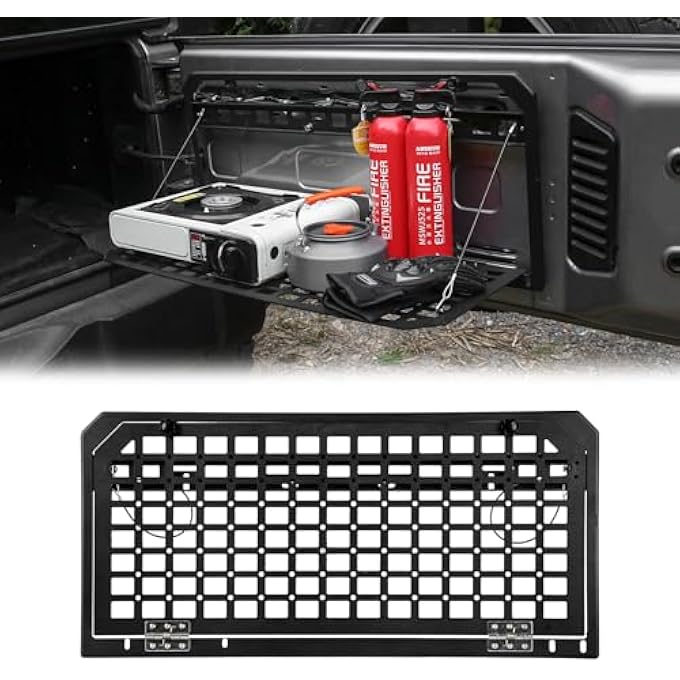 rayihni Tailgate Table Rear Storage Cargo Rack with 3 Storage Bags,Foldable Storage Shelf MOLLE Panel for 2007-2024 Jeep Wrangler JK JKU &JL JLU 4 Door - Image 1
