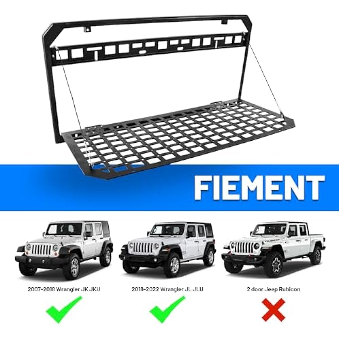 rayihni Tailgate Table Rear Storage Cargo Rack with 3 Storage Bags,Foldable Storage Shelf MOLLE Panel for 2007-2024 Jeep Wrangler JK JKU &JL JLU 4 Door - Image 3