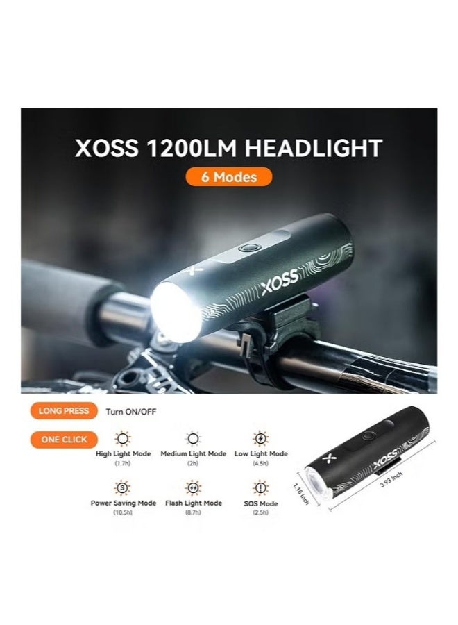 XOSS XL-1200 Bike Headlight for Night Riding,1200 Lumen USB-C Rechargeable Bicycle Headlight,6 Lighting Modes Aluminium Shell Bike Front Light - Image 3