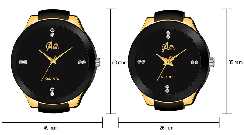 Acnos Premium Plated Full Black Dial Couple Analog Watches For Men And Women (Black Gold) Pack Of 2 - Stainless Steel - Image 3