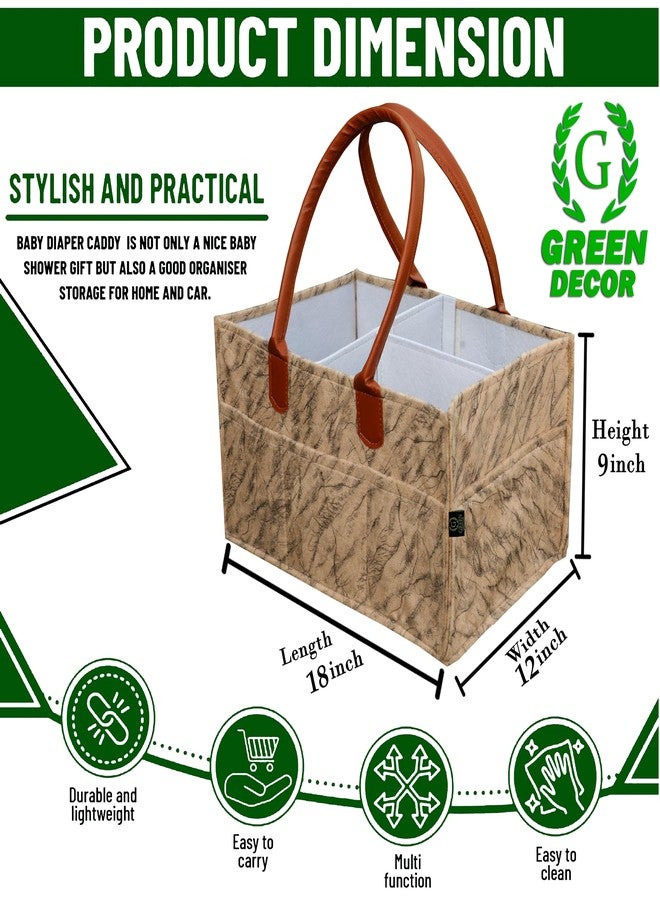 GREEN DECOR - 400 GSM Felt Designer Diaper Bag With Handles for Smart Mothers, Baby Diaper & Wipes Caddy Organizers,Nursery Storage Foldable & Portable (Marble Print, Sepia Color, 18X12X9 Inches) - Image 2