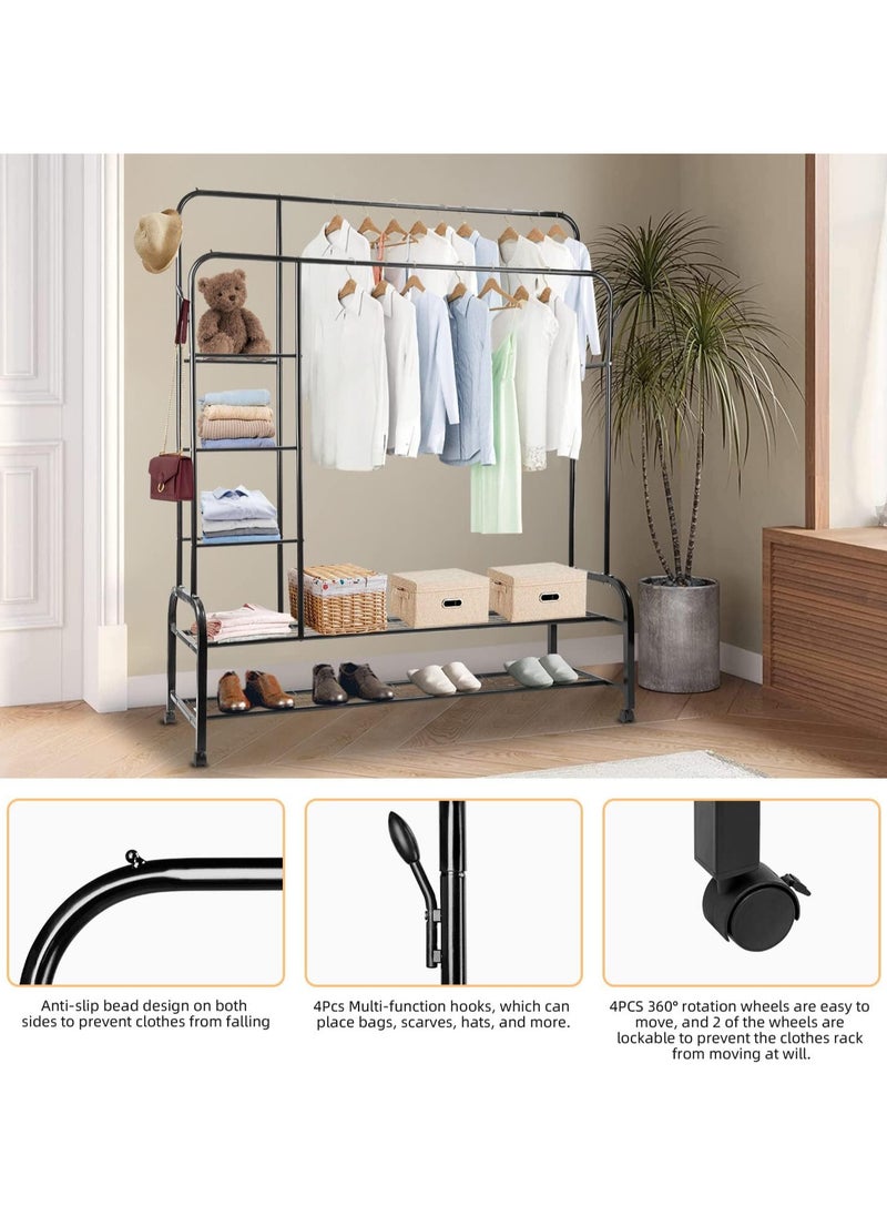Generic - Clothes Hanger Stand, Double Rail Clothes Rack with 3-Tier Storage Shelf, Clothes Stand w/ 2-Tier Bottom Shelf, Clothes Garment Coat Rack for Hanging Coats, Skirts, Shirts, Sweaters, Shoe - Image 1