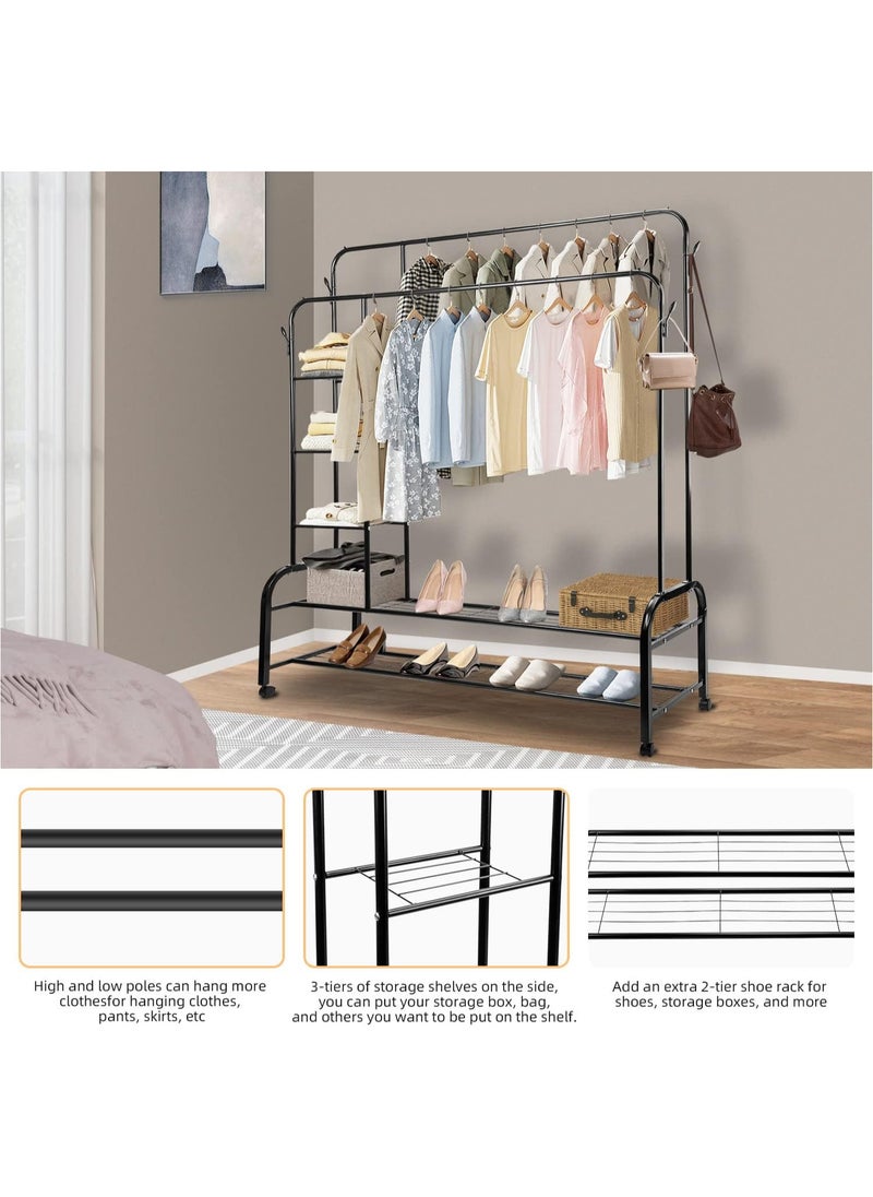 Generic - Clothes Hanger Stand, Double Rail Clothes Rack with 3-Tier Storage Shelf, Clothes Stand w/ 2-Tier Bottom Shelf, Clothes Garment Coat Rack for Hanging Coats, Skirts, Shirts, Sweaters, Shoe - Image 1