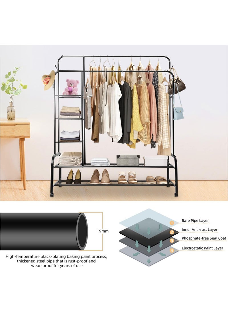 Generic - Clothes Hanger Stand, Double Rail Clothes Rack with 3-Tier Storage Shelf, Clothes Stand w/ 2-Tier Bottom Shelf, Clothes Garment Coat Rack for Hanging Coats, Skirts, Shirts, Sweaters, Shoe - Image 1