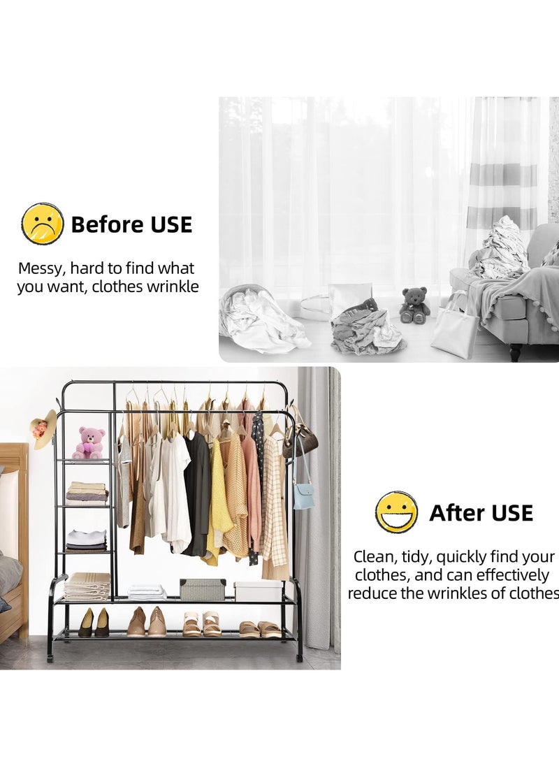 Generic - Clothes Hanger Stand, Double Rail Clothes Rack with 3-Tier Storage Shelf, Clothes Stand w/ 2-Tier Bottom Shelf, Clothes Garment Coat Rack for Hanging Coats, Skirts, Shirts, Sweaters, Shoe - Image 1