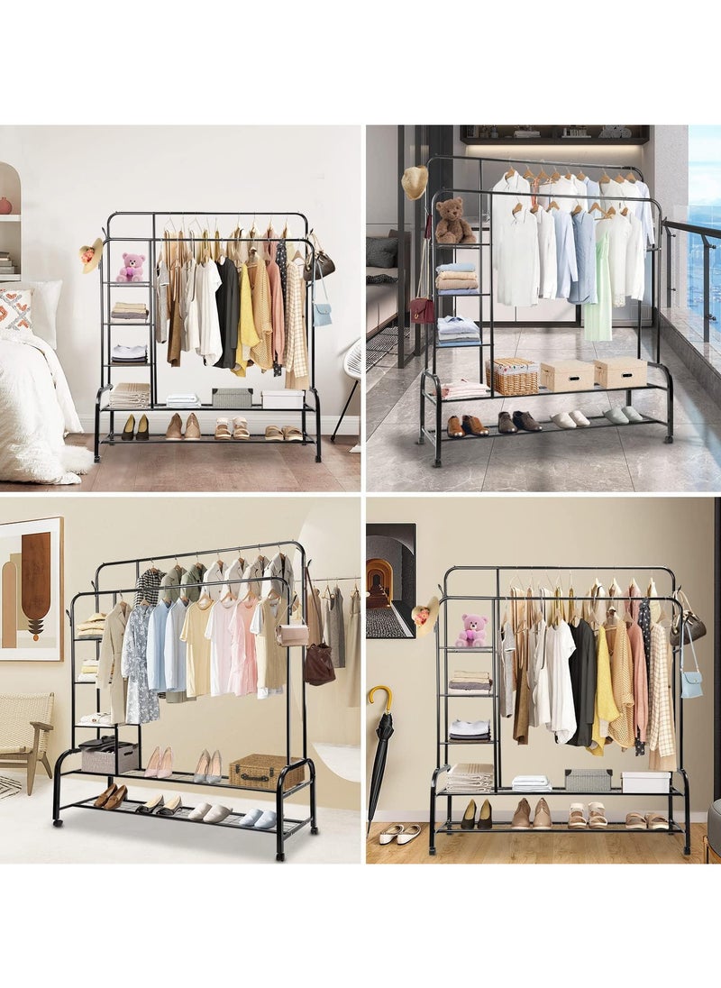 Generic - Clothes Hanger Stand, Double Rail Clothes Rack with 3-Tier Storage Shelf, Clothes Stand w/ 2-Tier Bottom Shelf, Clothes Garment Coat Rack for Hanging Coats, Skirts, Shirts, Sweaters, Shoe - Image 1