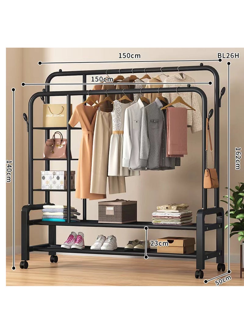Generic - Clothes Hanger Stand, Double Rail Clothes Rack with 3-Tier Storage Shelf, Clothes Stand w/ 2-Tier Bottom Shelf, Clothes Garment Coat Rack for Hanging Coats, Skirts, Shirts, Sweaters, Shoe - Image 1