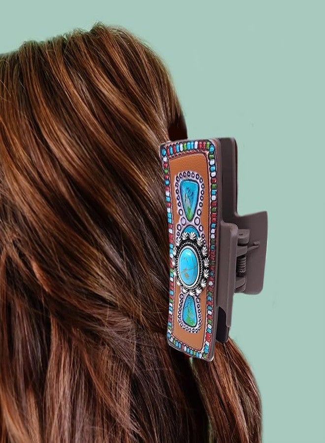 Emulily Western Squash Blossom 3.25 "Hair Claw Clips Navajo Boho(Turquoise) - Image 2