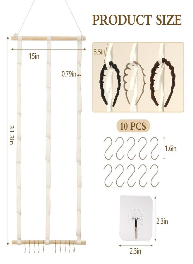 SYGY 3 PCS Headband Holder Organizer for Girls, Hanging Hairband Storage, White Hairband Display with Wooden Stick, 10 S-Shaped Hooks & Adhesive Hook, Hair Accessories Organizer for Bedroom, College Dorm - Image 4