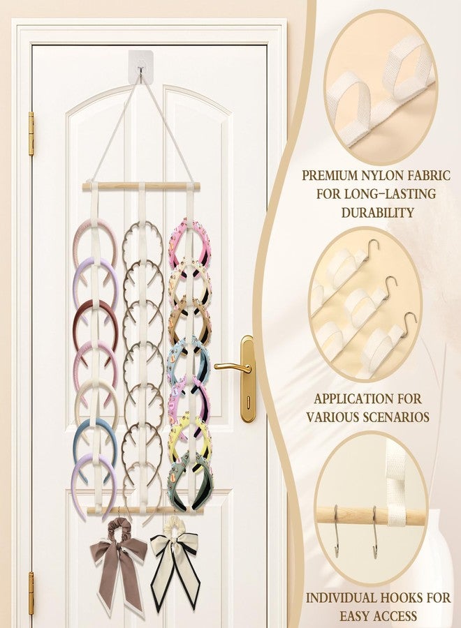 SYGY 3 PCS Headband Holder Organizer for Girls, Hanging Hairband Storage, White Hairband Display with Wooden Stick, 10 S-Shaped Hooks & Adhesive Hook, Hair Accessories Organizer for Bedroom, College Dorm - Image 3