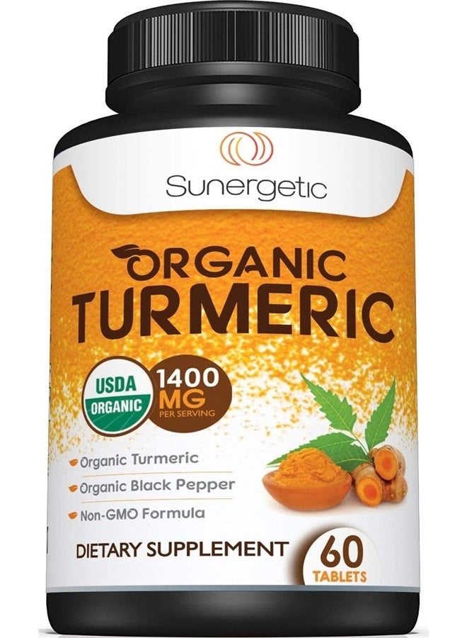 Sunergetic USDA Certified Organic Turmeric Supplement – Includes Organic Turmeric & Organic Black Pepper – 1,400mg of Turmeric per Serving - 60 Count (Pack of 1) - Image 1