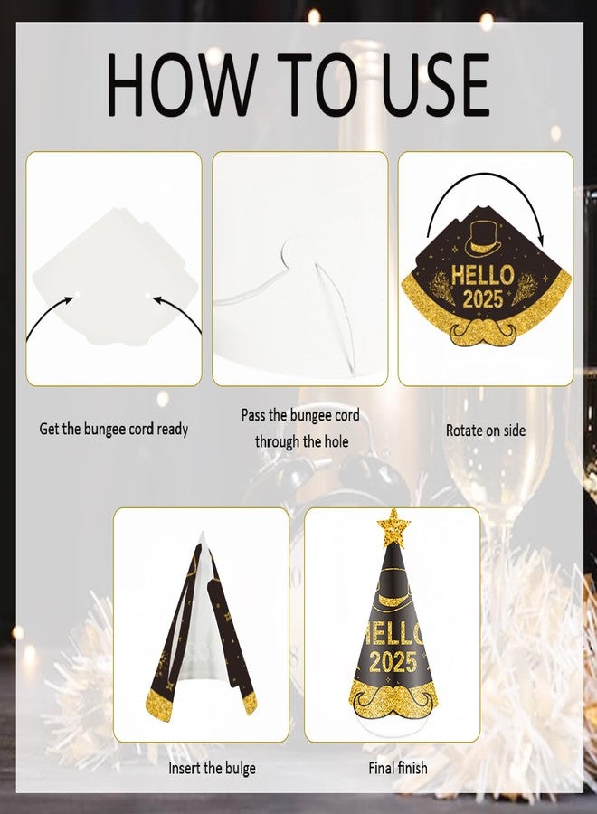 Glodecart 12PCS Black Gold Disposable Paper Cone Hats for Adult New Year's Eve 2025 Party Supplies Celebration Decoration - Image 5