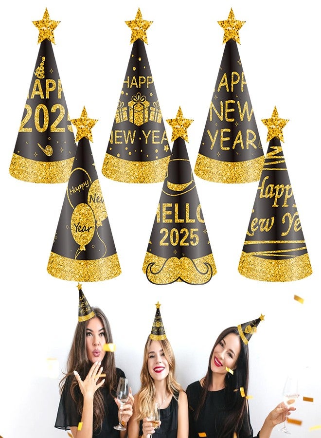 Glodecart 12PCS Black Gold Disposable Paper Cone Hats for Adult New Year's Eve 2025 Party Supplies Celebration Decoration - Image 1