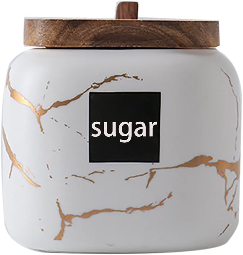 JFFLYIT Marble Ceramics Sugar Bowl Ceramic Seasoning Box Ceramic Spice Jars Porcelain Condiment Pots with Lid and Spoon (White) - Image 4