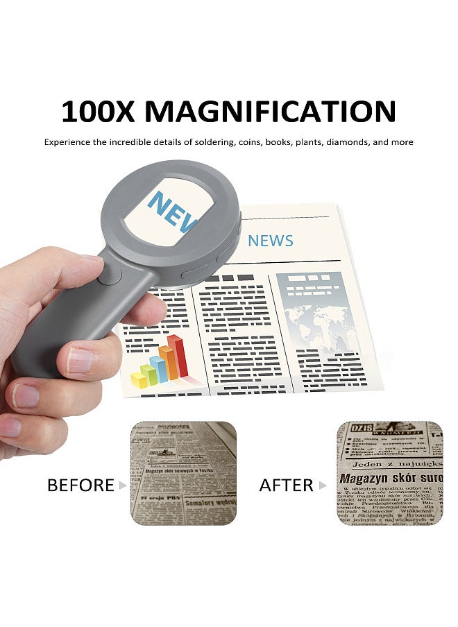 Generic - Digital Magnifier with 2.0inch IPS Screen 100X Magnifying Glass with Light Magnifier for Reading White and Purple Lights Windows Compatible - Image 1