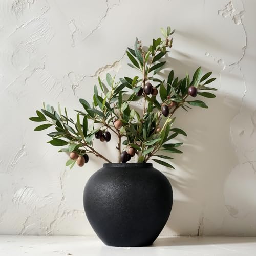 UANYEMON 8.3″ Matte Black Ceramic Vase – Modern Rustic Decorative Vase for Pampas Grass, Flowers & Greenery – Small Round Table Centerpiece for Living Room, Entryway, Shelf Decor - Image 1