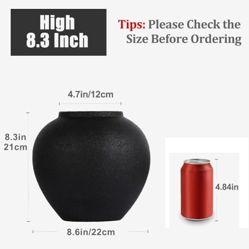 UANYEMON 8.3″ Matte Black Ceramic Vase – Modern Rustic Decorative Vase for Pampas Grass, Flowers & Greenery – Small Round Table Centerpiece for Living Room, Entryway, Shelf Decor - Image 2
