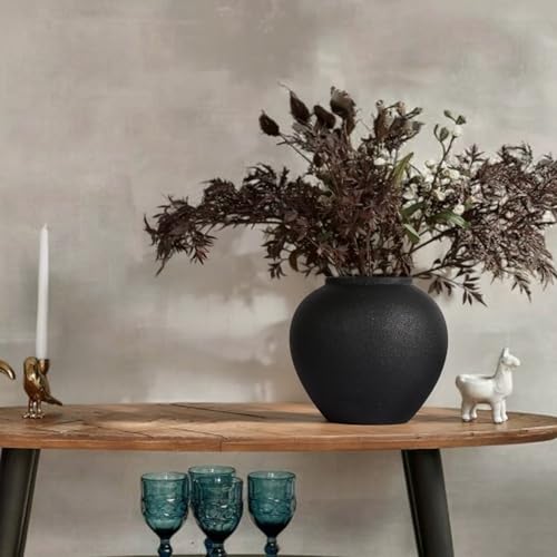 UANYEMON 8.3″ Matte Black Ceramic Vase – Modern Rustic Decorative Vase for Pampas Grass, Flowers & Greenery – Small Round Table Centerpiece for Living Room, Entryway, Shelf Decor - Image 5