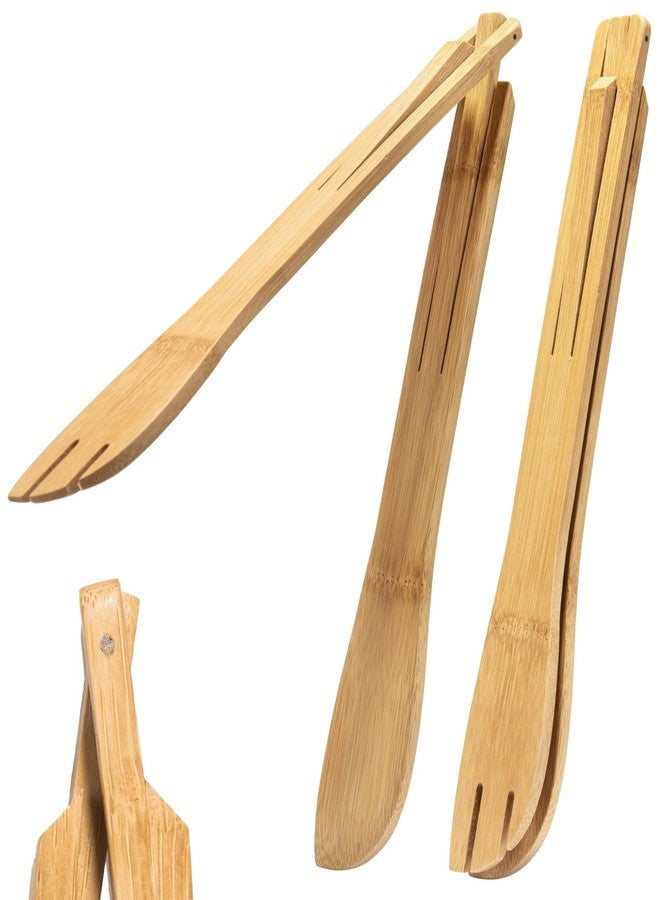 laboos Versatile Bamboo Salad Tongs | Wooden Cooking Tongs, Enhanced Grip, Perfect for Kitchen Use, Camping, and Grills | Collapsible for Easy Carry & Storage and Serving Food | Set of 2 - Image 1