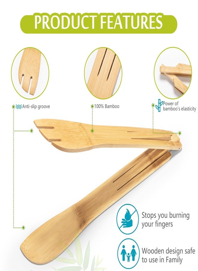 laboos Versatile Bamboo Salad Tongs | Wooden Cooking Tongs, Enhanced Grip, Perfect for Kitchen Use, Camping, and Grills | Collapsible for Easy Carry & Storage and Serving Food | Set of 2 - Image 3