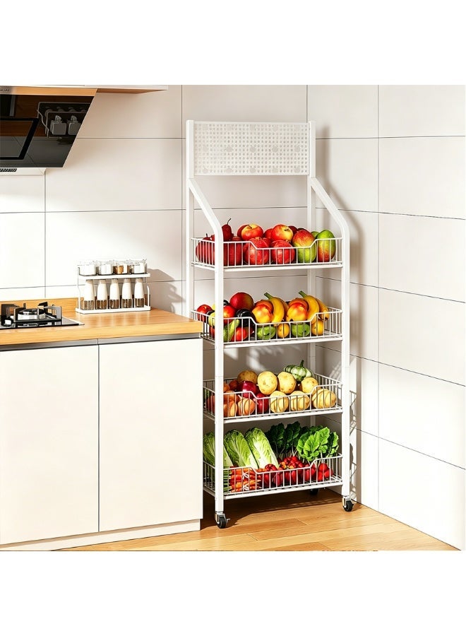 BLOOMING TIME 4-Tier Movable Kitchen Storage Rack with Perforated Back Panel, 360° Lockable Swivel Casters, U-Shaped Open Basket Design, Multi-Layer Metal Utility Cart for Pantry, Vegetables, Cookware & Household Organizing - Image 2