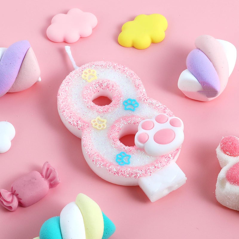 AKURIEEY Dog and Cat 8th Birthday Candle Pink Numbers 8 Candle Paw Cake Topper Cupcake Decorations for Pet Theme Party Decor Anniversary Celebrations Supplies - Image 2