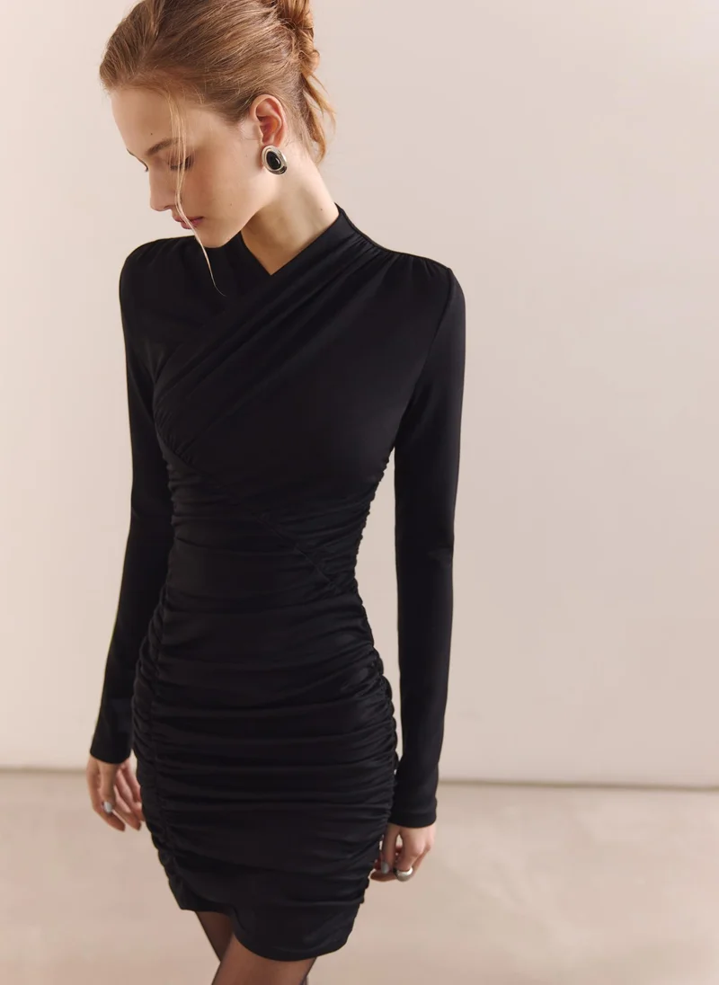 Lichi  Jersey mini dress with asymmetrical gathering at the front for Women | Best Price UAE