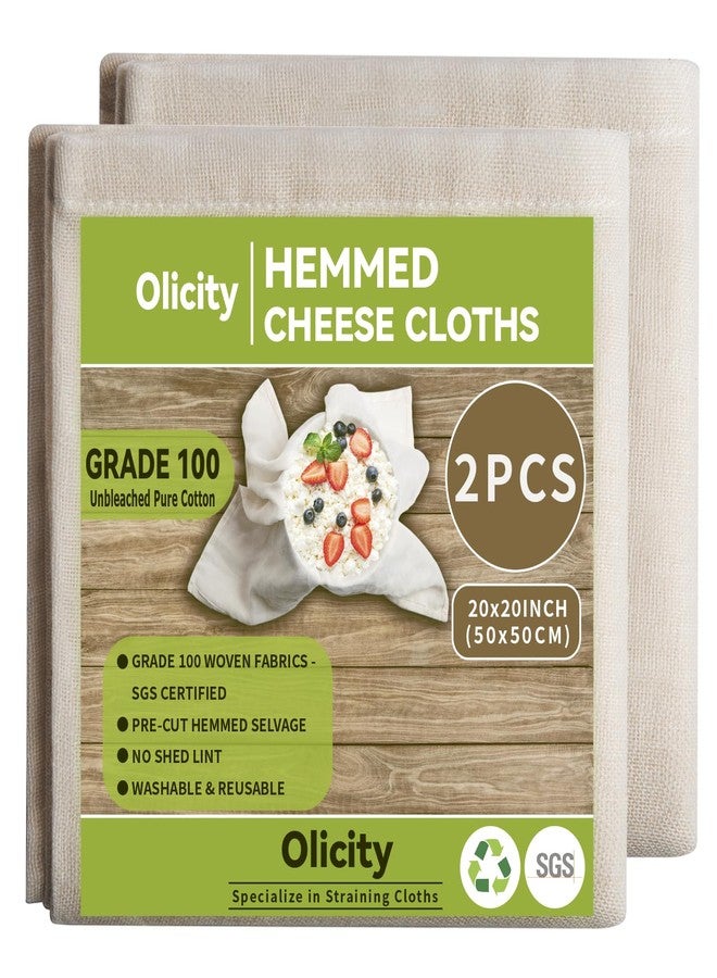 Olicity Cheesecloth, Grade 100, 20x20Inch Hemmed Cheese Cloths Reusable, 100% Unbleached Strainer Muslin Cloth for Cooking, Straining, Jelly Making - 2 Pieces - Image 1